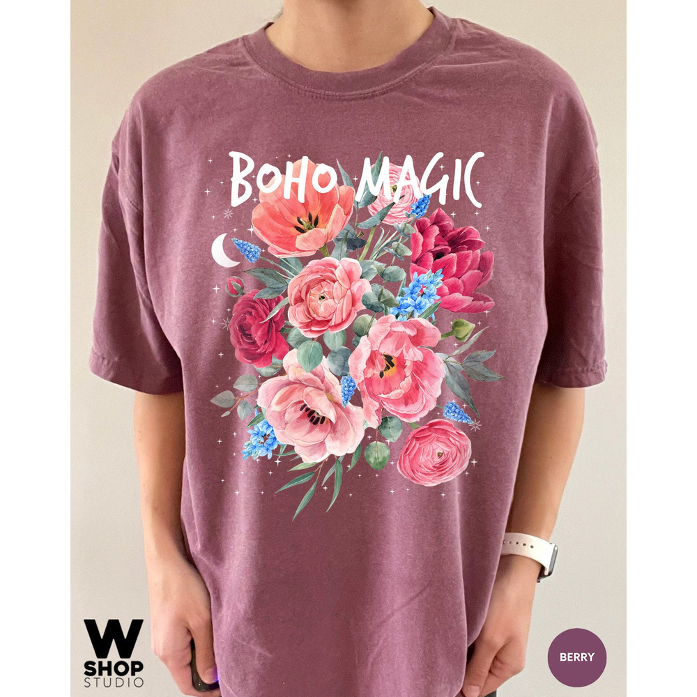 Boho Magic Floral T-Shirt, Botanical Shirt, Flower T-Shirt, Vintage Botanical Print, Wildflowers Graphic Shirt, Nature Lover, Gardening - 5.jpg