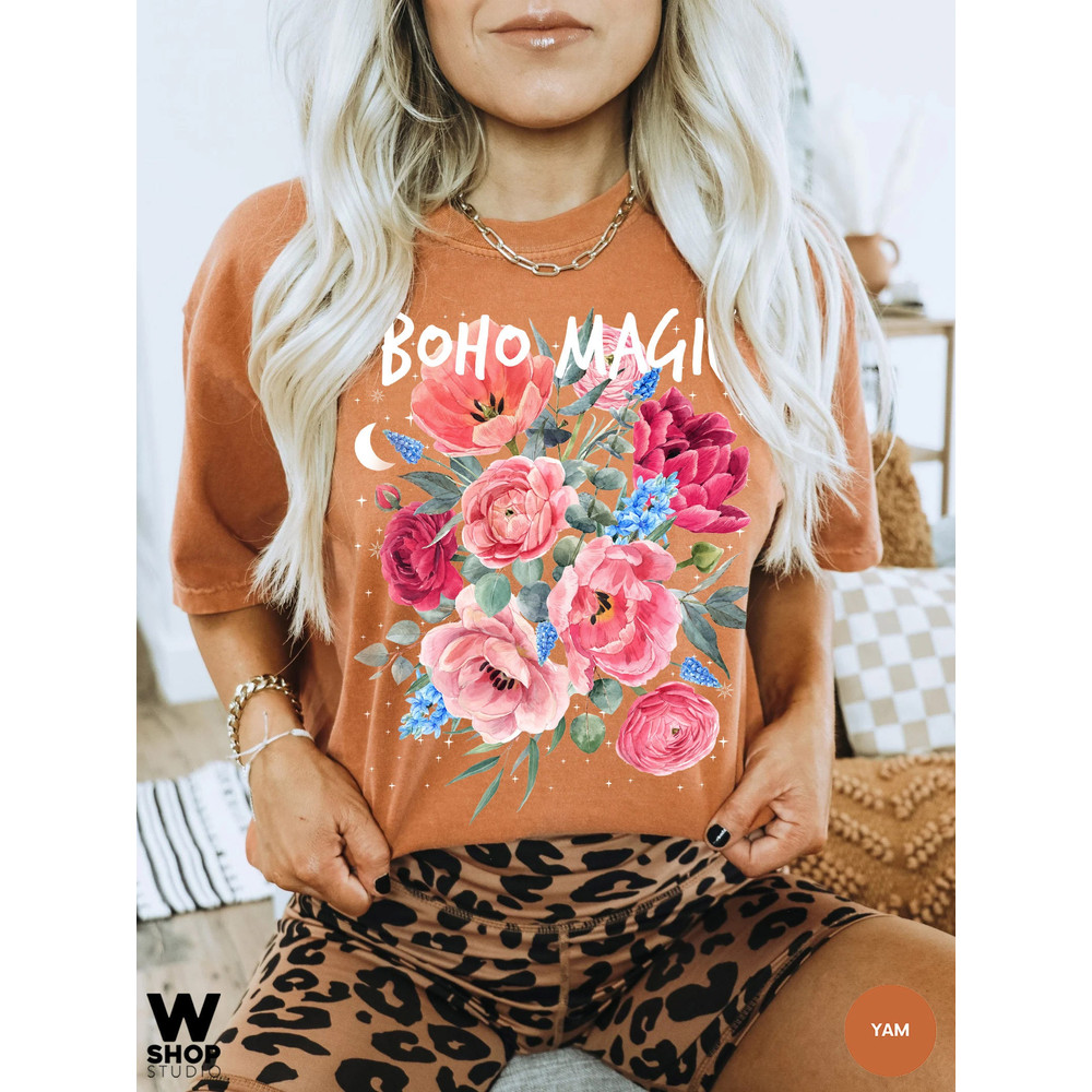 Boho Magic Floral T-Shirt, Botanical Shirt, Flower T-Shirt, Vintage Botanical Print, Wildflowers Graphic Shirt, Nature Lover, Gardening - 7.jpg