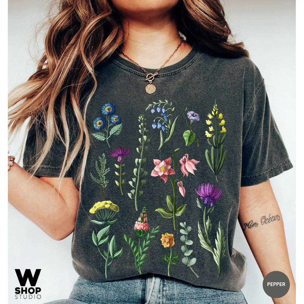 Botanical Shirt, Vintage Floral T-shirt, Flower Tee, Vintage Botanical, Wildflower Botanical Print, Oversized Shirt, Graphic Tshirt - 1.jpg