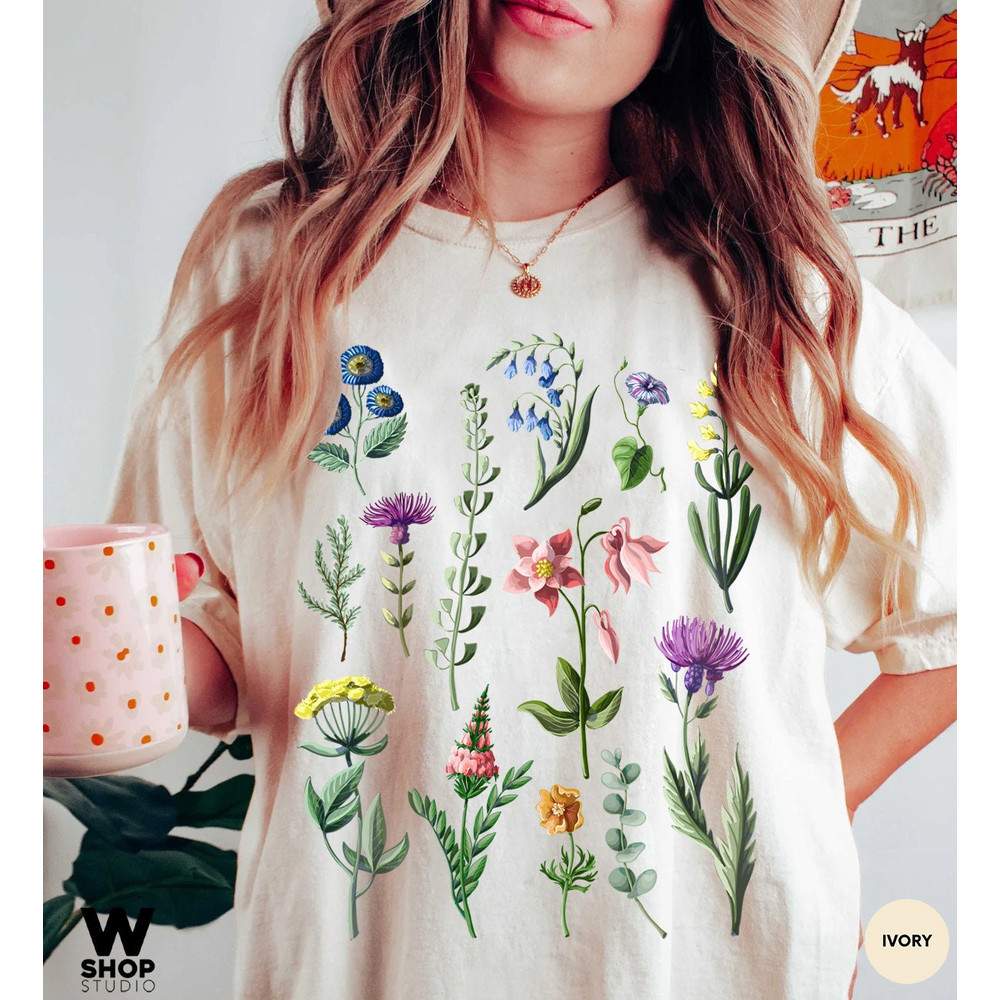 Botanical Shirt, Vintage Floral T-shirt, Flower Tee, Vintage Botanical, Wildflower Botanical Print, Oversized Shirt, Graphic Tshirt - 2.jpg