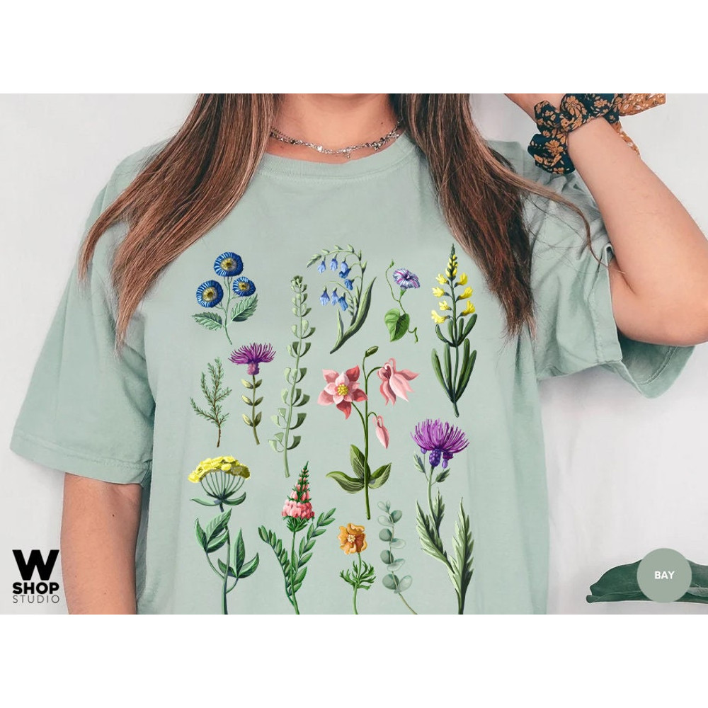 Botanical Shirt, Vintage Floral T-shirt, Flower Tee, Vintage Botanical, Wildflower Botanical Print, Oversized Shirt, Graphic Tshirt - 5.jpg