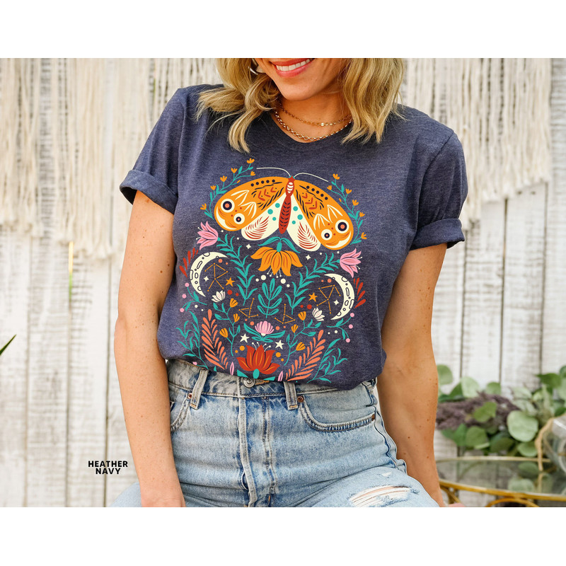 Celestial Shirt, Moth Butterfly T Shirts Moon Graphic Moon Phase Astrology Astronomy, Graphic Tees For Women, Boho, Vintage Spring Fashion - 2.jpg