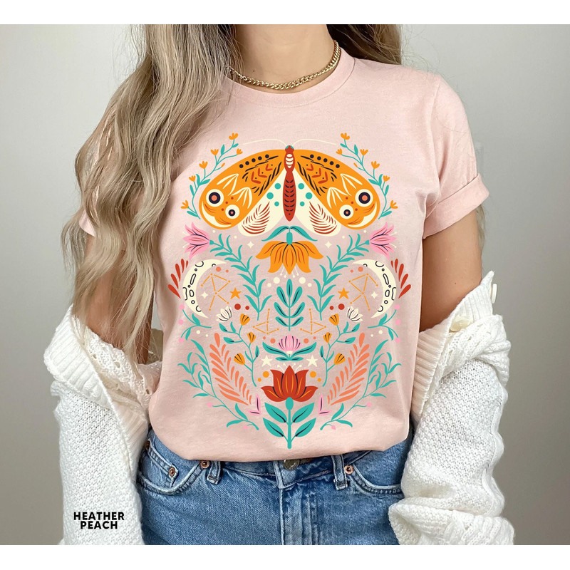 Celestial Shirt, Moth Butterfly T Shirts Moon Graphic Moon Phase Astrology Astronomy, Graphic Tees For Women, Boho, Vintage Spring Fashion - 3.jpg