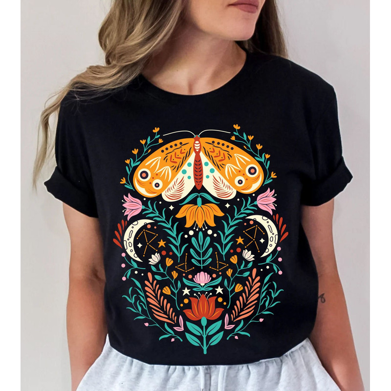 Celestial Shirt, Moth Butterfly T Shirts Moon Graphic Moon Phase Astrology Astronomy, Graphic Tees For Women, Boho, Vintage Spring Fashion - 5.jpg