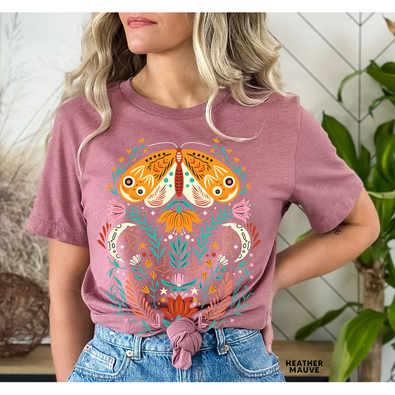 Celestial Shirt, Moth Butterfly T Shirts Moon Graphic Moon Phase Astrology Astronomy, Graphic Tees For Women, Boho, Vintage Spring Fashion - 7.jpg