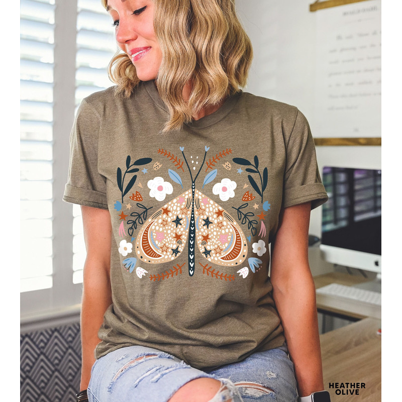 Celestial Shirt, Moth Butterfly T Shirts Moon Graphic Moon Phase Astrology Astronomy, Graphic Tees For Women, Boho, Vintage Spring Fashion - 1.jpg