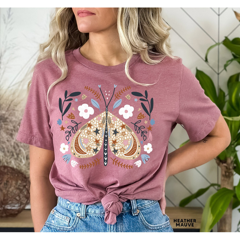 Celestial Shirt, Moth Butterfly T Shirts Moon Graphic Moon Phase Astrology Astronomy, Graphic Tees For Women, Boho, Vintage Spring Fashion - 2.jpg
