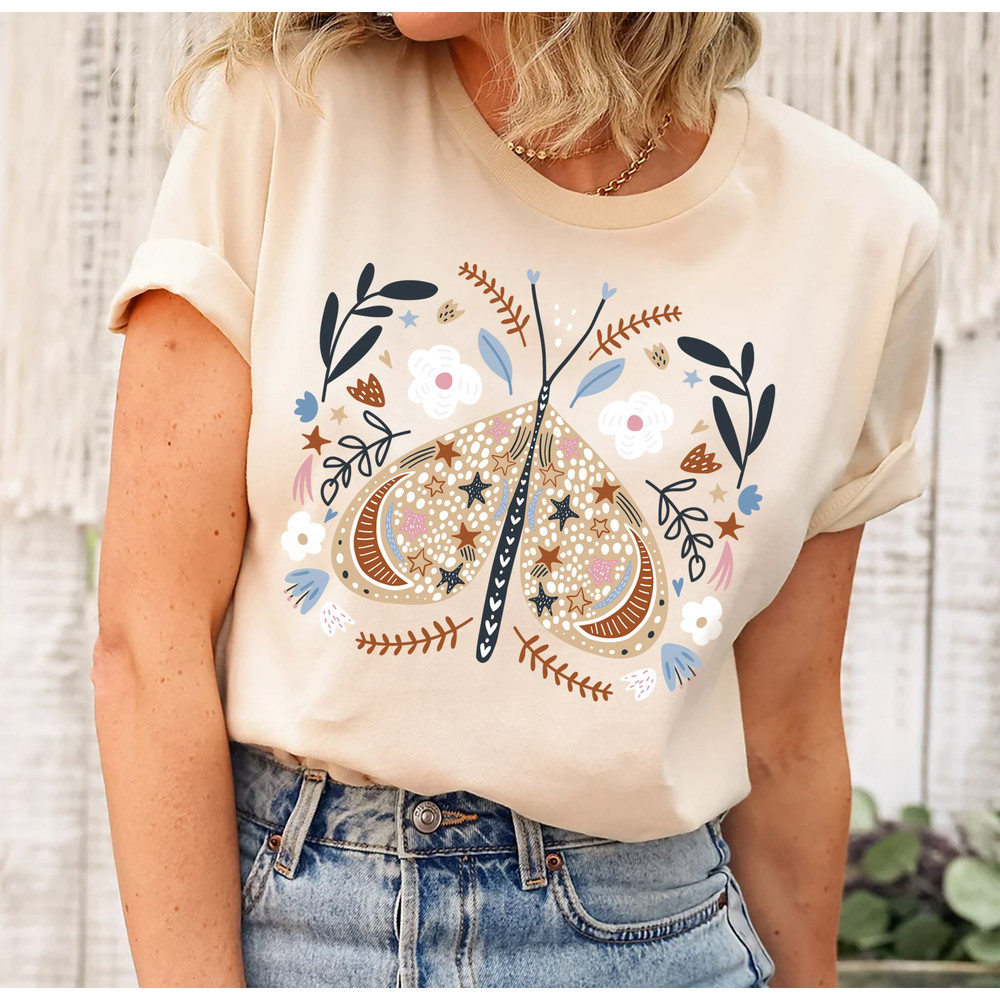Celestial Shirt, Moth Butterfly T Shirts Moon Graphic Moon Phase Astrology Astronomy, Graphic Tees For Women, Boho, Vintage Spring Fashion - 6.jpg