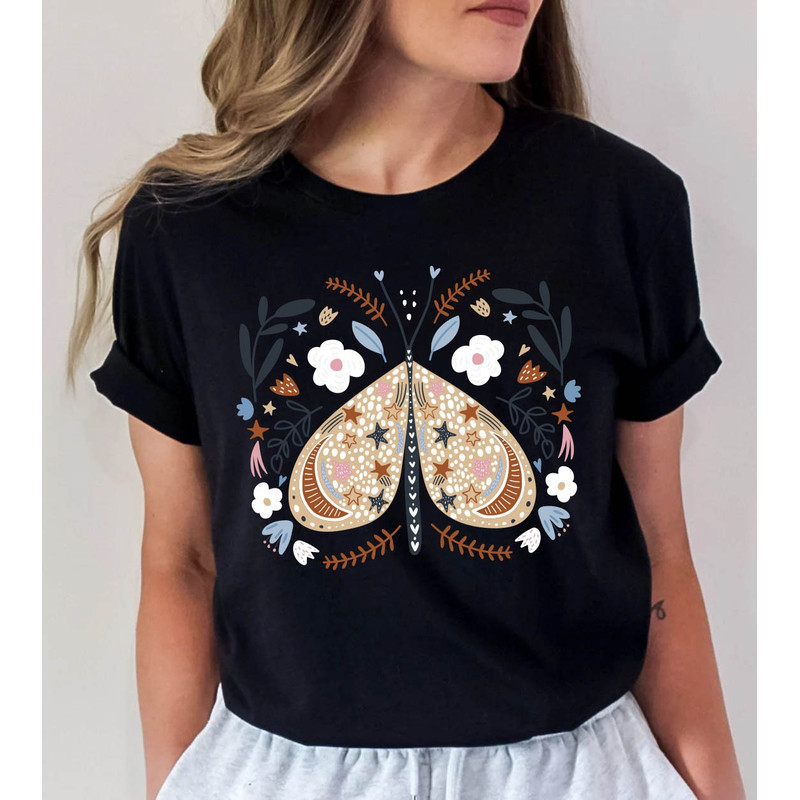 Celestial Shirt, Moth Butterfly T Shirts Moon Graphic Moon Phase Astrology Astronomy, Graphic Tees For Women, Boho, Vintage Spring Fashion - 7.jpg