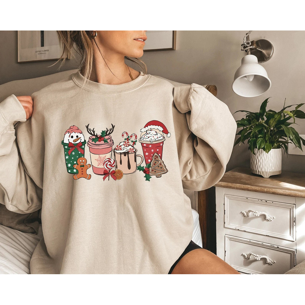 Christmas Gingerbread Coffee Shirt, Christmas coffee Sweatshirt, Coffee Lover gift, Latte drink Crewneck, women Holiday sweater, Xmas Tee - 1.jpg