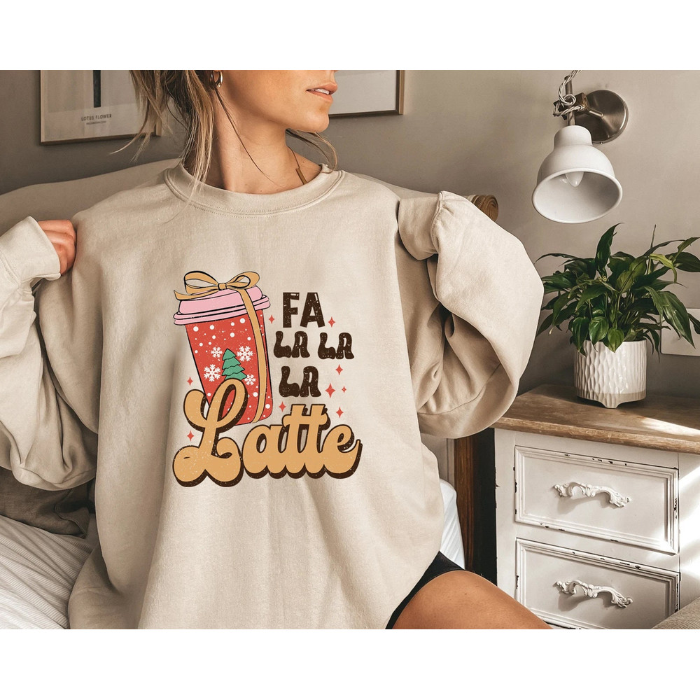 Christmas Retro Coffee Shirt, Christmas coffee Sweatshirt, Coffee Lover gift, Latte drink Crewneck, women Holiday sweater, Xmas Tee - 2.jpg
