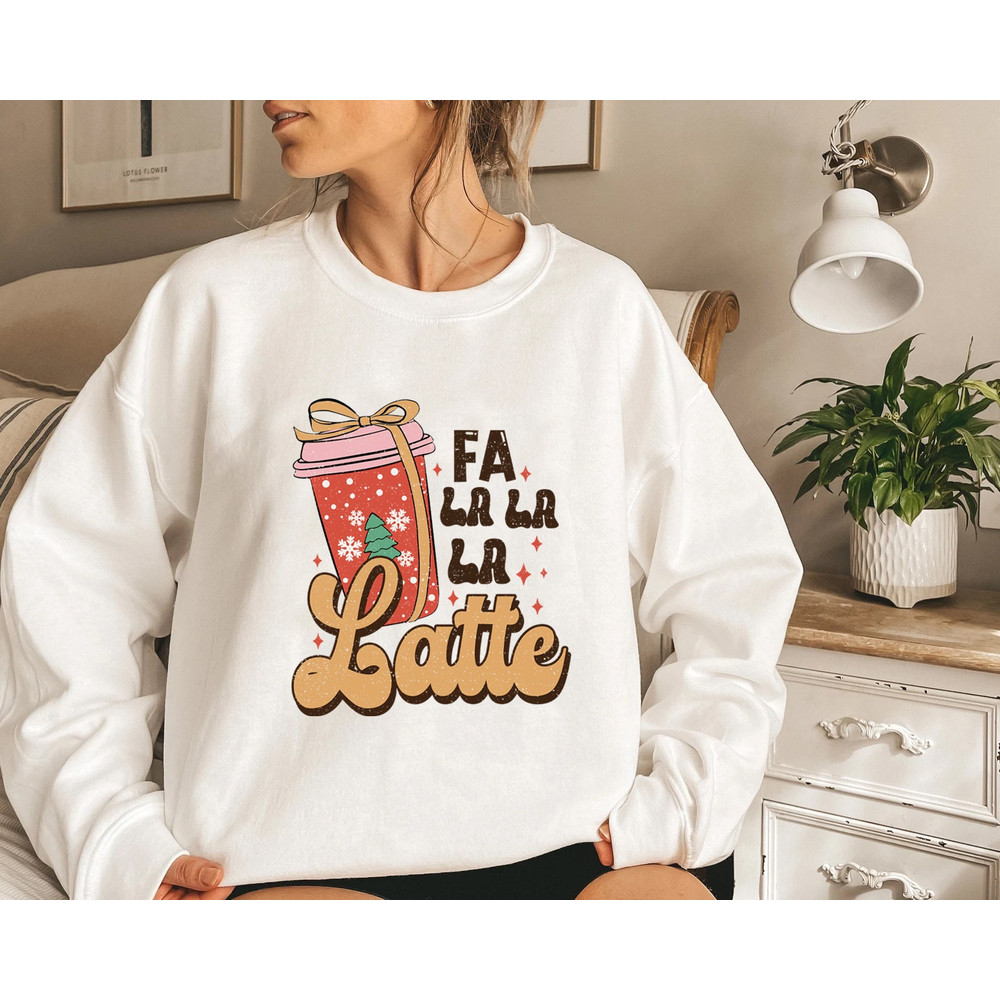 Christmas Retro Coffee Shirt, Christmas coffee Sweatshirt, Coffee Lover gift, Latte drink Crewneck, women Holiday sweater, Xmas Tee - 3.jpg