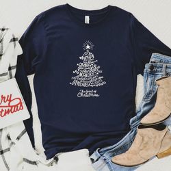 christmas tree long sleeve shirt, merry & bright shirt, long sleeve shirt for women, crewneck pullover sweater, cute win