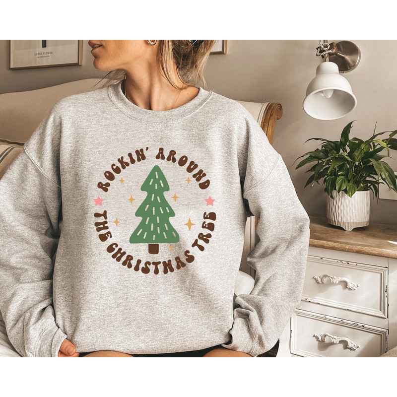 Christmas Tree Sweatshirt, Rockin Around the Christmas Tree Hoodie, Unisex Adult Holiday shirt, Minimal Merry Xmas Crew - 2.jpg