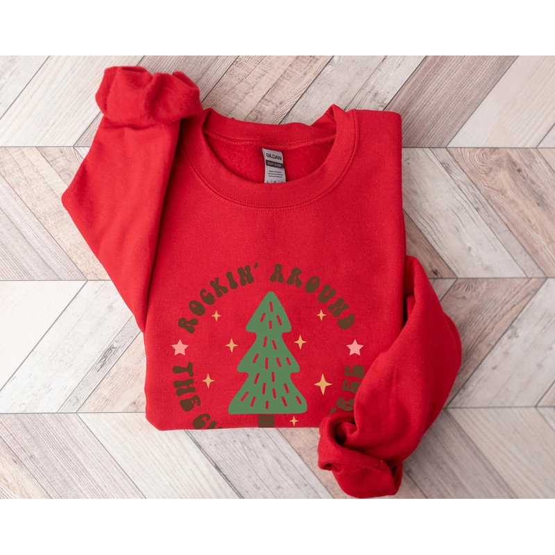 Christmas Tree Sweatshirt, Rockin Around the Christmas Tree Hoodie, Unisex Adult Holiday shirt, Minimal Merry Xmas Crew - 3.jpg