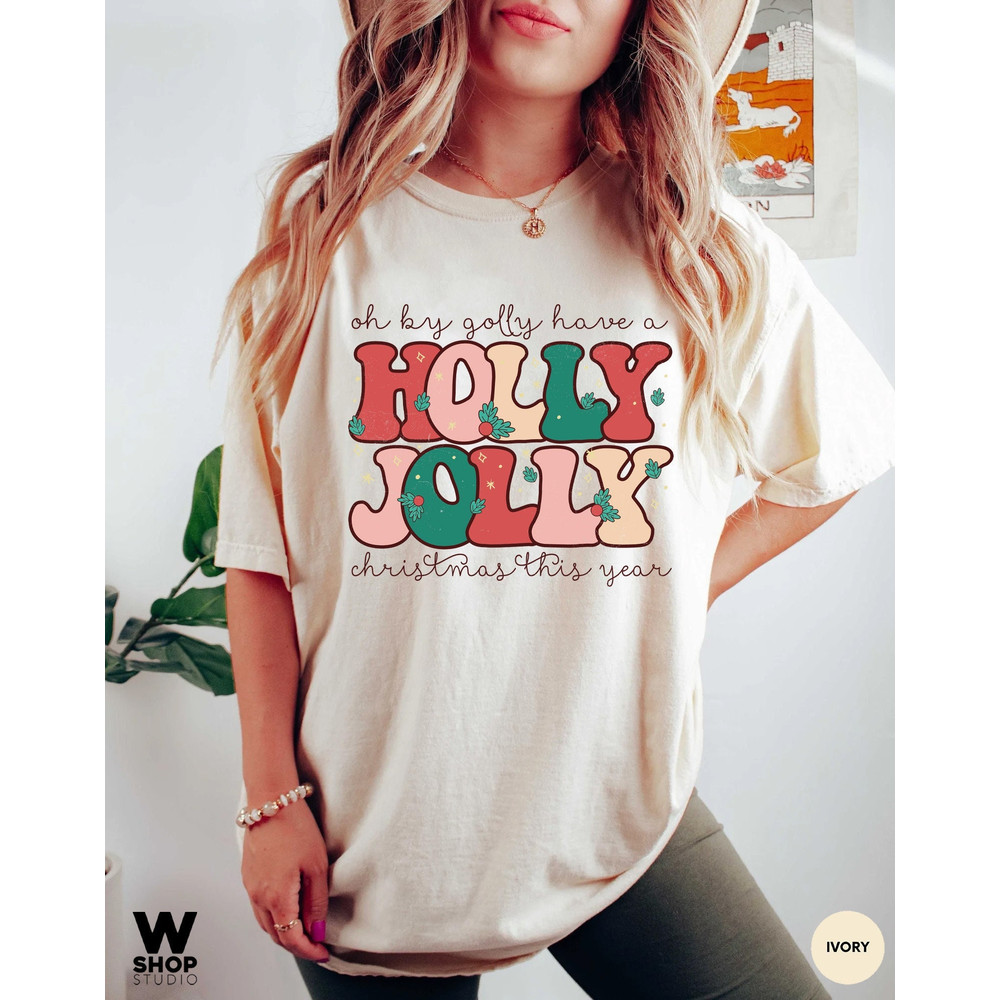 Comfort Colors Holly Jolly Funny Christmas t-shirt, funny chritmas t-shirt, Christmas t-shirt, holiday apparel, Retro christmas - 1.jpg