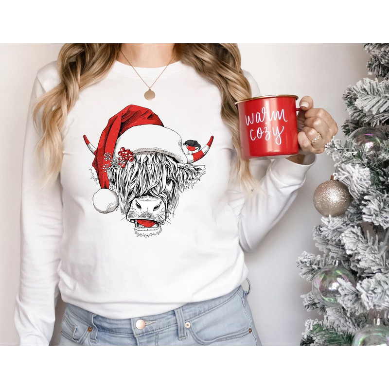 Cow Christmas Sweatshirt, Merry Christmas Heifers Tee, Christmas Cow Shirt, Highland Farm Long Sleeve Shirt, Farmer Cow Animal Lover - 1.jpg