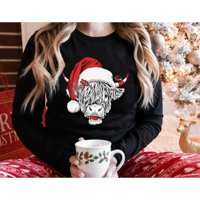 Cow Christmas Sweatshirt, Merry Christmas Heifers Tee, Christmas Cow Shirt, Highland Farm Long Sleeve Shirt, Farmer Cow Animal Lover - 5.jpg