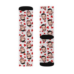 Custom Face Socks, Custom Heart Photo Socks, Face on Socks, Personalized, Love Heart Picture Socks, Valentine Gift For H