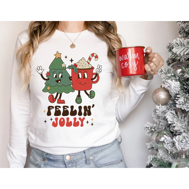 Feeling Jolly Holiday Long Sleeve Shirt, Vintage Christmas Sweatshirt, Cute Santa, Xmas Graphic Pullover, Holiday Ugly Sweater - 3.jpg