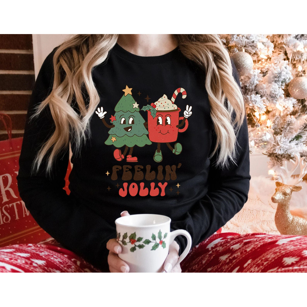 Feeling Jolly Holiday Long Sleeve Shirt, Vintage Christmas Sweatshirt, Cute Santa, Xmas Graphic Pullover, Holiday Ugly Sweater - 4.jpg