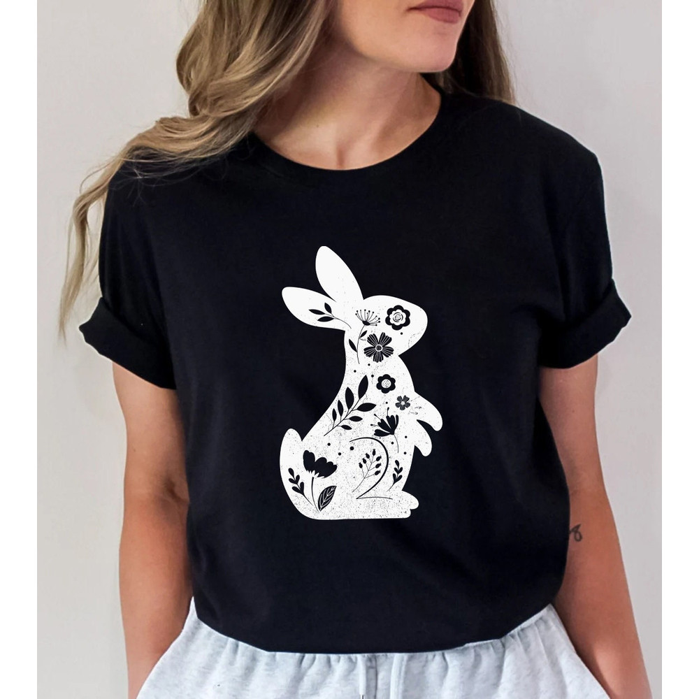 Floral Bunny Shirt - Floral Rabbit Shirt - Easter T-shirt - Spring T-shirt - Bunny Shirt - Nature Lover - Animal Lover - Gift for Her - 1.jpg