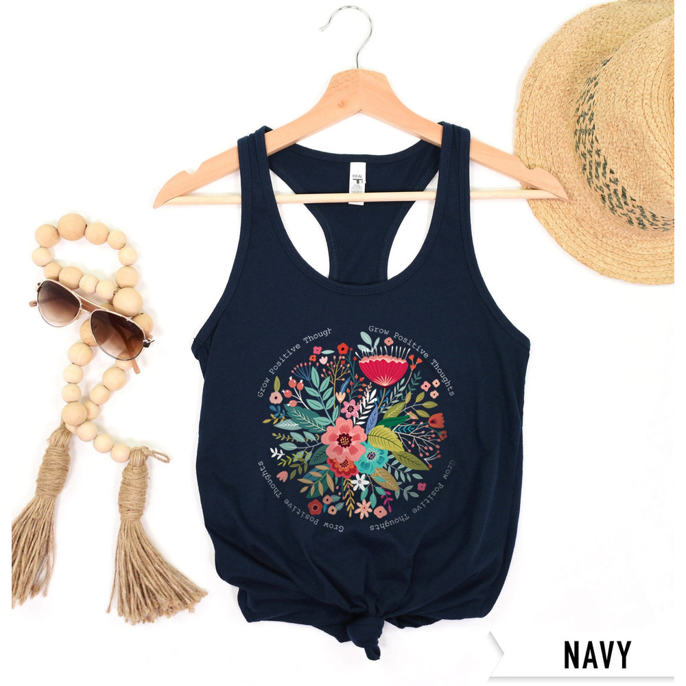 Floral Shirt Tank, Grow Positive Thoughts Tank, Bohemian Style Tank, Butterfly Shirt, Trending Right Now, Women's Graphic Tank, Love Tank - 1.jpg