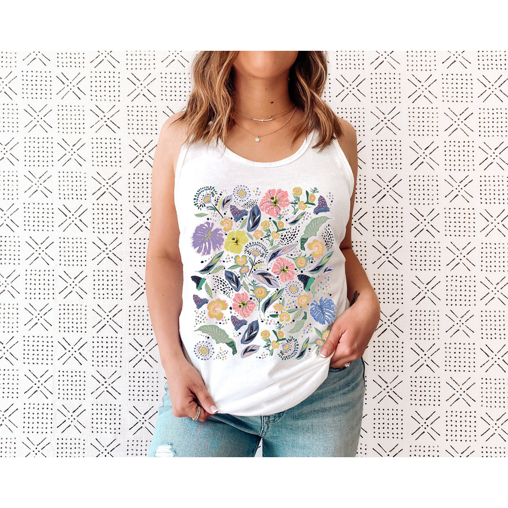 Floral Shirt Tank, Grow Positive Thoughts Tank, Bohemian Style Tank, Butterfly Shirt, Trending Right Now, Women's Graphic Tank, Love Tank - 1.jpg