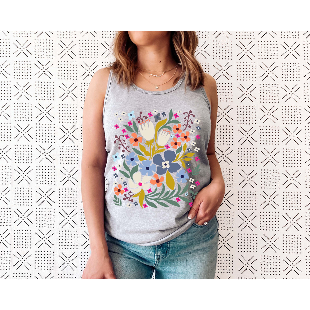 Flower Tank Top Shirt, Gift For Her, Flower Tank Aesthetic, Floral Graphic Tee, Floral Tank, Wild Flower Tank Top, Wildflower T-shirt - 1.jpg