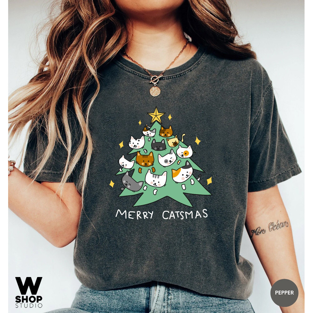Funny Christmas Cat Shirt, Cat Lover Gift, Cute Christmas Tee, Cat lover gift, Holiday graphic, Merry Christmas Tree Shirt, Cat owner tee - 2.jpg