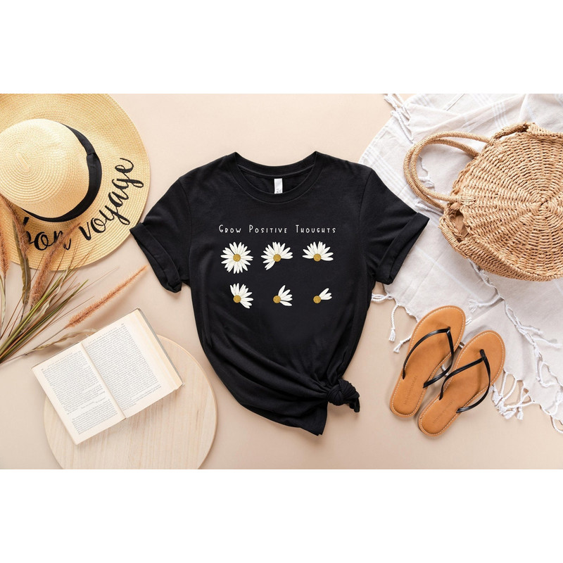 Grow Positive Thoughts Tee, Floral T-shirt, Bohemian Style Shirt, Butterfly Shirt, Trending Right Now, Women's Graphic T-shirt, Love Tee - 1.jpg