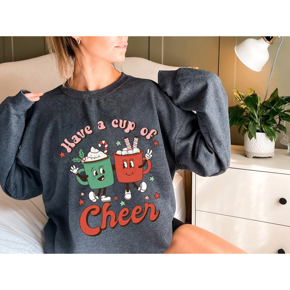 Have a Cup of Cheer Cocoa Sweater, Vintage Christmas, Christmas Sweatshirt, Women's Cute Santa, Xmas Graphic Pullover, Holiday Ugly Sweater - 4.jpg