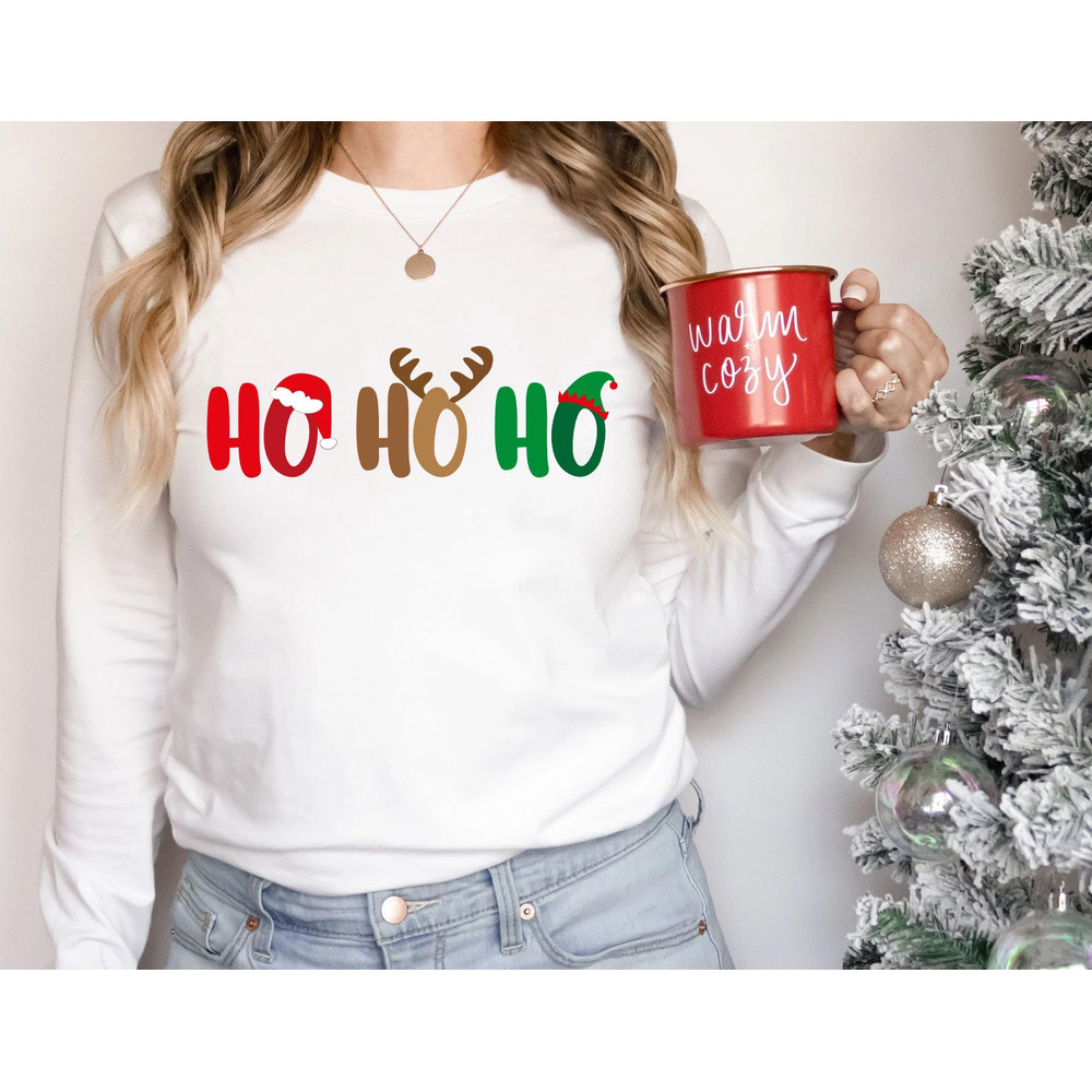 HO HO HO Long Sleeve Shirt, Merry Christmas T shirt, Unisex Adult Funny Holiday shirt, Merry and Bright Xmas Crew Long Sleeve Tee - 3.jpg