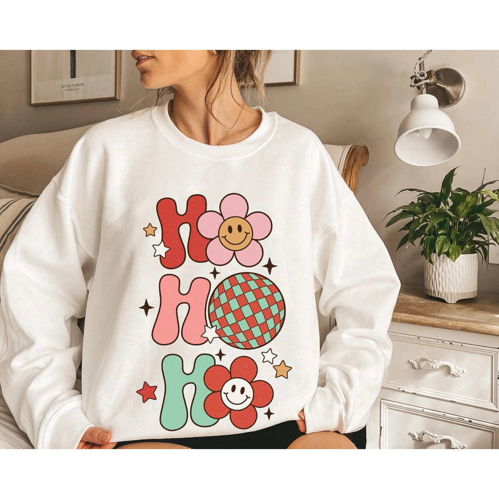 Ho Ho Ho Retro Christmas Sweatshirt, 70s Vintage Christmas Sweater, Cute Xmas Sweatshirts, Womens Christmas Shirts, Christmas Gift for Her - 1.jpg