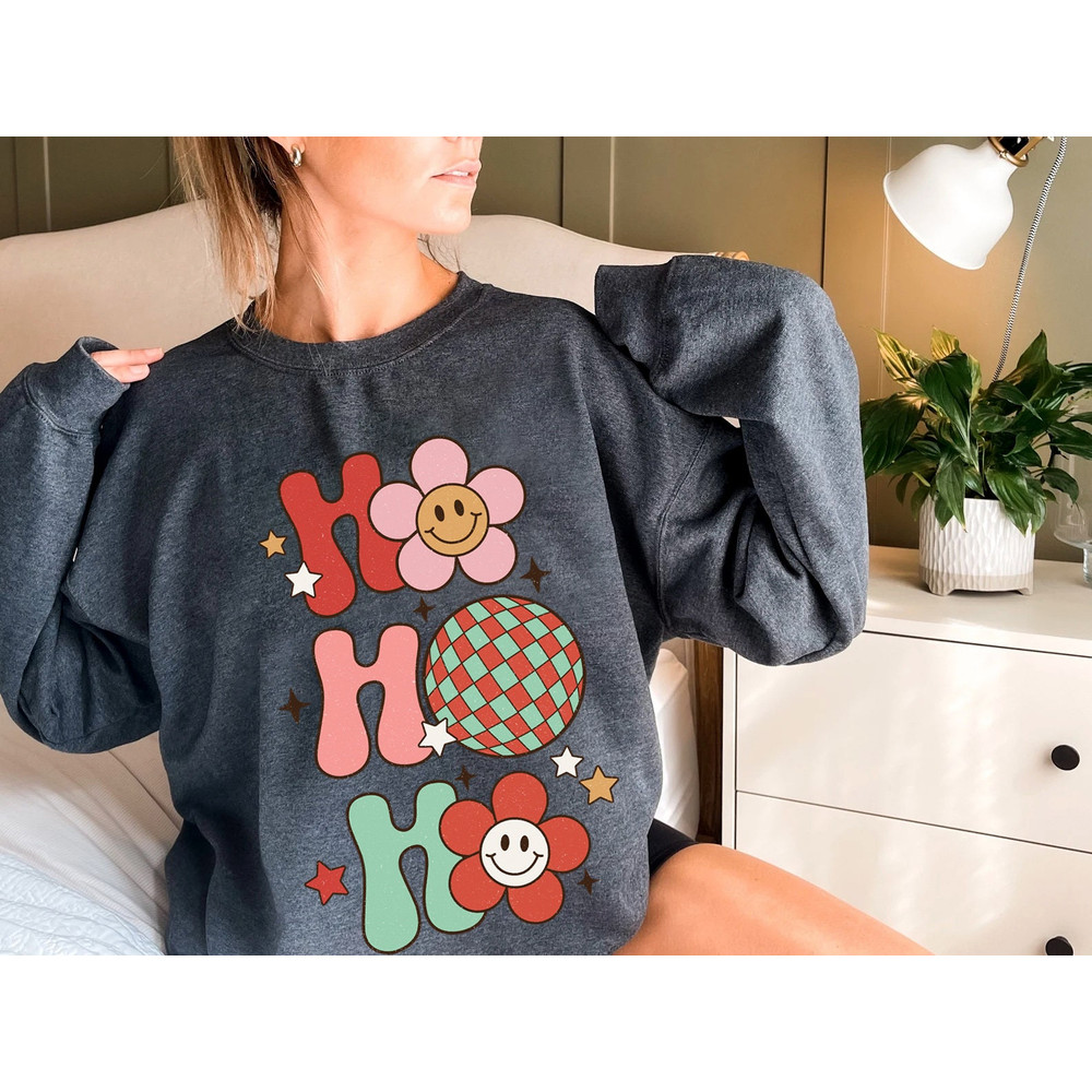 Ho Ho Ho Retro Christmas Sweatshirt, 70s Vintage Christmas Sweater, Cute Xmas Sweatshirts, Womens Christmas Shirts, Christmas Gift for Her - 5.jpg
