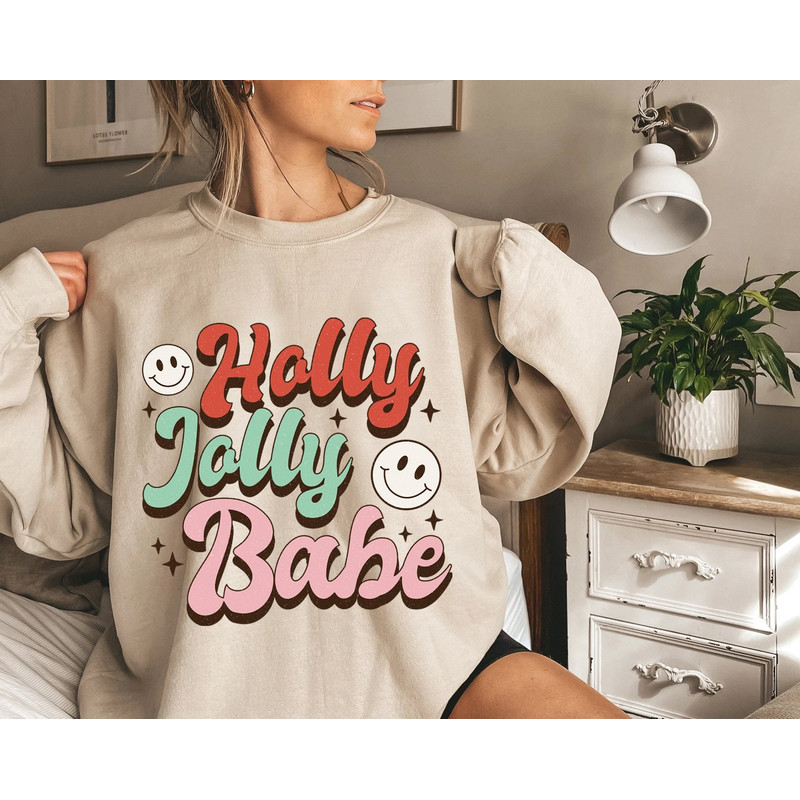 Holly Jolly Babe Christmas, Retro Christmas sweatshirt, Retro Xmas sweatshirt, Christmas sweatshirt, Christmas, holiday apparel - 2.jpg