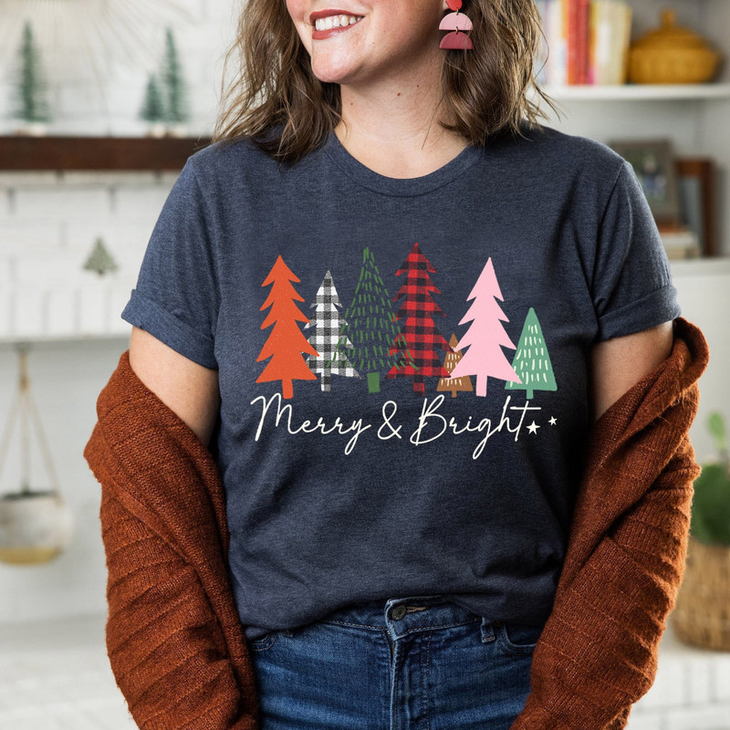 Ladies Merry Bright Christmas Shirt, Women Christmas Tree Shirt, Cute Christmas Shirt, Women Holiday Shirt, Graphic Tee - 2.jpg
