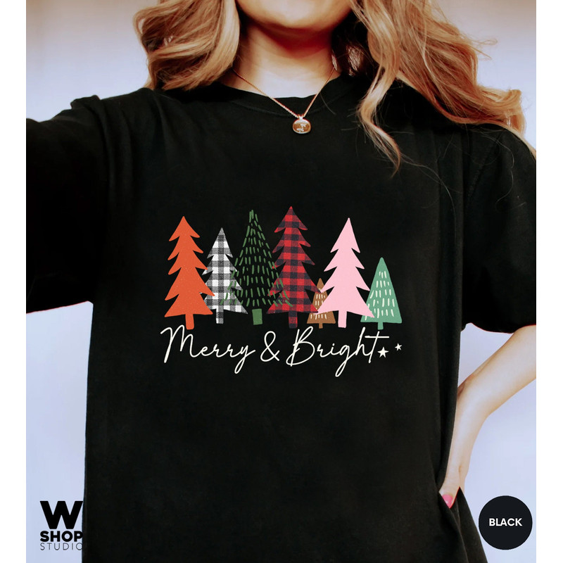 Ladies Merry Bright Christmas Shirt, Women Christmas Tree Shirt, Cute Christmas Shirt, Women Holiday Shirt - 6.jpg