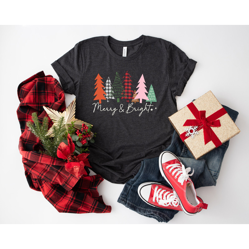 Ladies Merry Bright Christmas Shirt, Women Christmas Tree Shirt, Cute Christmas Shirt, Women Holiday Shirt, Graphic Tee - 5.jpg