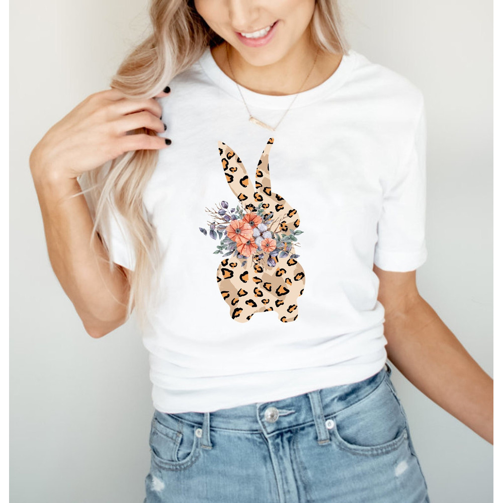 Leopard Bunny Shirt, Easter Shirt, Leopard Easter Bunny Shirt For Woman, Floral Easter Shirt, Leopard Bunny Tshirt, Cute Easter Bunny Tee - 1.jpg