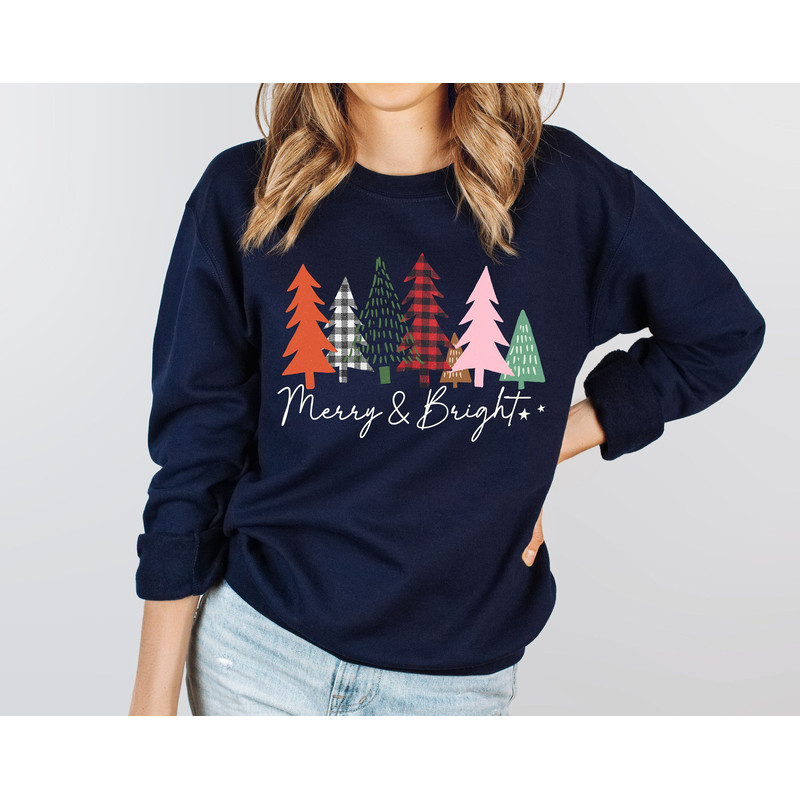 Merry & Bright Christmas Trees Sweatshirt, Christmas Sweatshirt, Holiday Sweater, Womens Holiday Sweatshirt, Christmas Shirt, Winter Shirt - 1.jpg