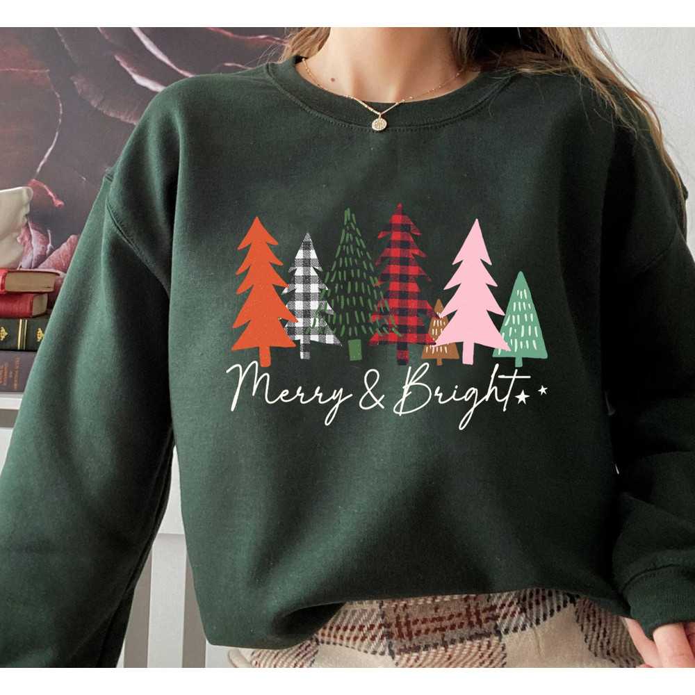 Merry & Bright Christmas Trees Sweatshirt, Christmas Sweatshirt, Holiday Sweater, Womens Holiday Sweatshirt, Christmas Shirt, Winter Shirt - 3.jpg