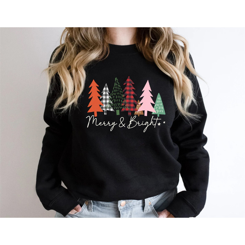 Merry & Bright Christmas Trees Sweatshirt, Christmas Sweatshirt, Holiday Sweater, Womens Holiday Sweatshirt, Christmas Shirt, Winter Shirt - 6.jpg