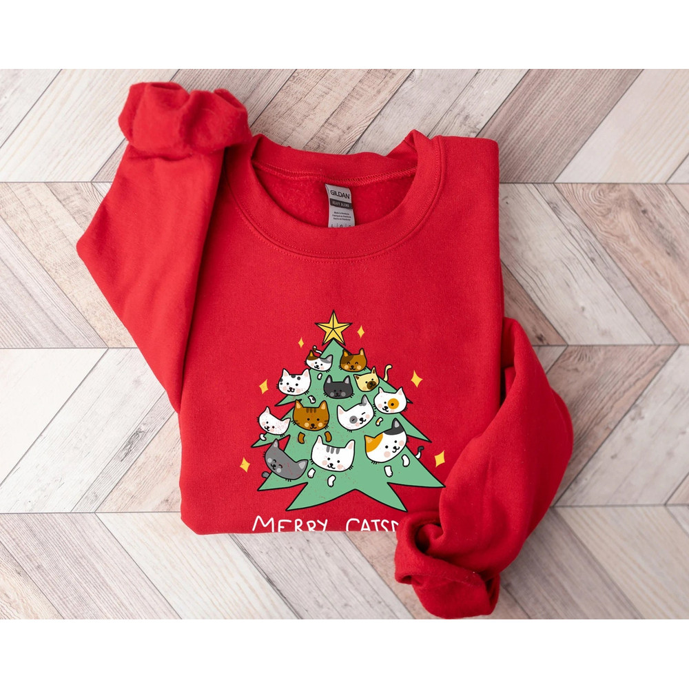 Merry Catmas Sweatshirt, Funny Christmas Sweat, Holiday Crewneck, Meowy Christmas, Cute Cat Sweater - 1.jpg