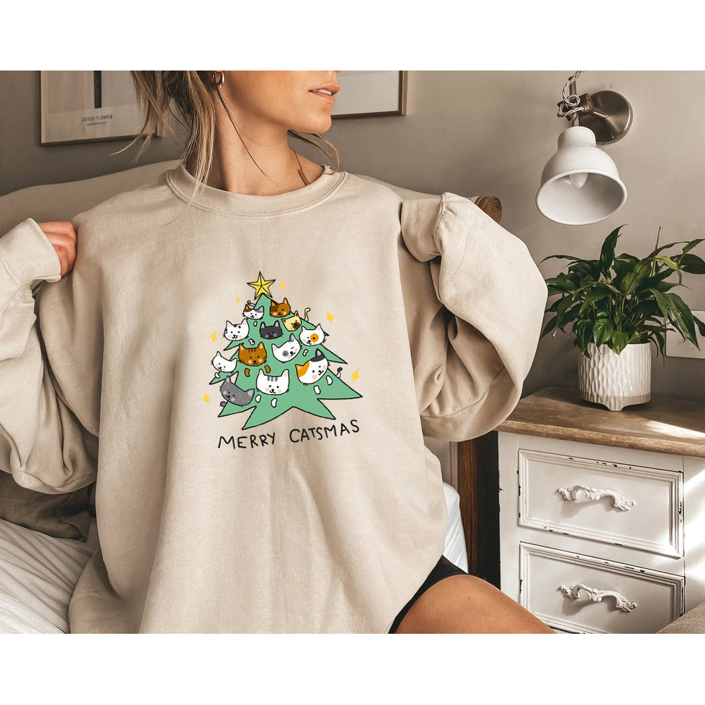 Merry Catmas Sweatshirt, Funny Christmas Sweat, Holiday Crewneck, Meowy Christmas, Cute Cat Sweater - 3.jpg