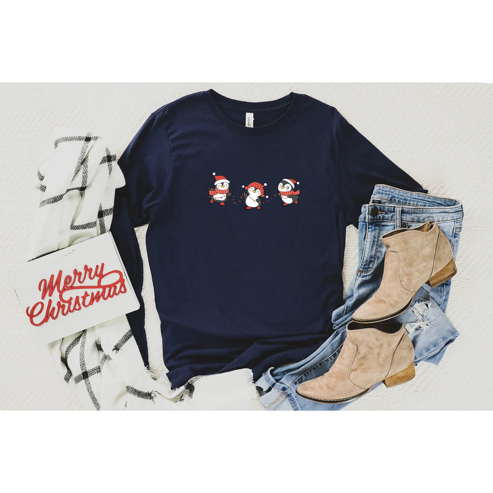 Penguin Long Sleeve Shirt, Cute Christmas Crewneck Sweatshirt, Holiday Party Funny Shirt, Long Sleeve Holiday Sweater, Christmas Sweater - 2.jpg