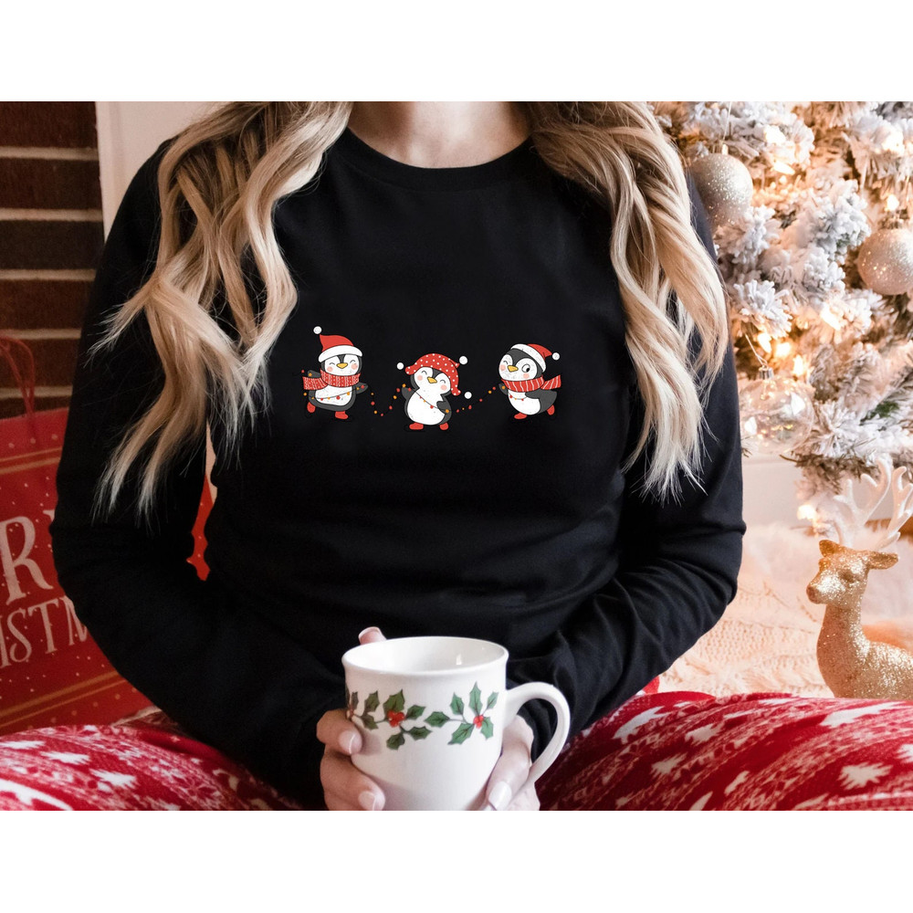 Penguin Long Sleeve Shirt, Cute Christmas Crewneck Sweatshirt, Holiday Party Funny Shirt, Long Sleeve Holiday Sweater, Christmas Sweater - 4.jpg