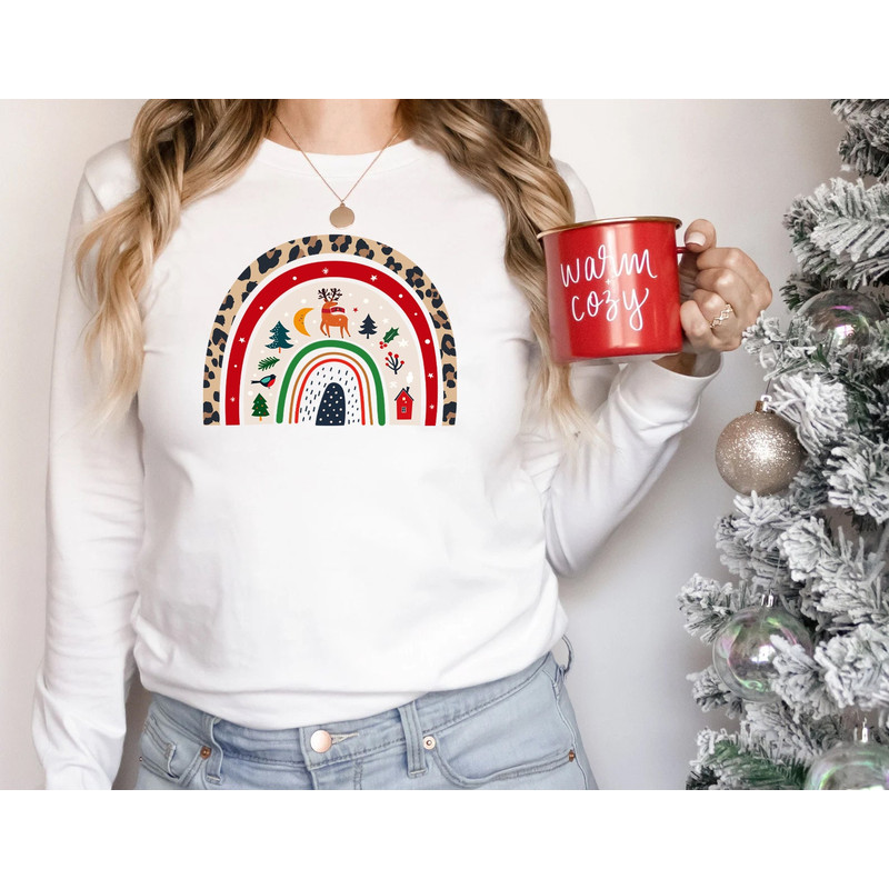 Rainbow Christmas Sweatshirt, Merry & Bright Long Sleeve Shirt, Women Gift Idea, Trendy Christmas Rainbow, Long Sleeve T shirt - 2.jpg