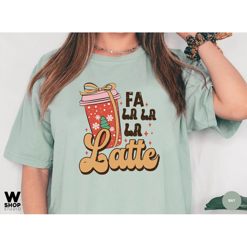 Retro Fa La Latte Christmas Coffee Shirt, Christmas Women Coffee Shirt, Vintage Christmas T shirt, Coffee Lover Gift - 2.jpg