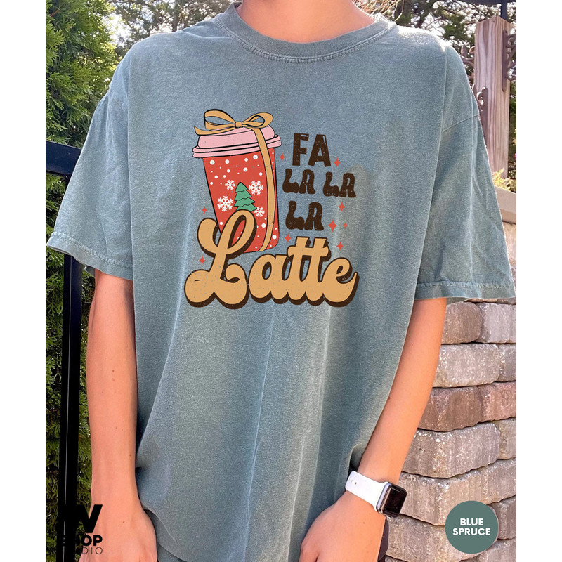 Retro Fa La Latte Christmas Coffee Shirt, Christmas Women Coffee Shirt, Vintage Christmas T shirt, Coffee Lover Gift - 8.jpg